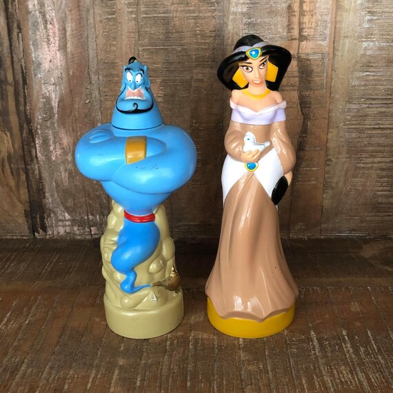 Vintage Aladdin Bath Bottle Set, Jasmine and Genie, 1990s Disney