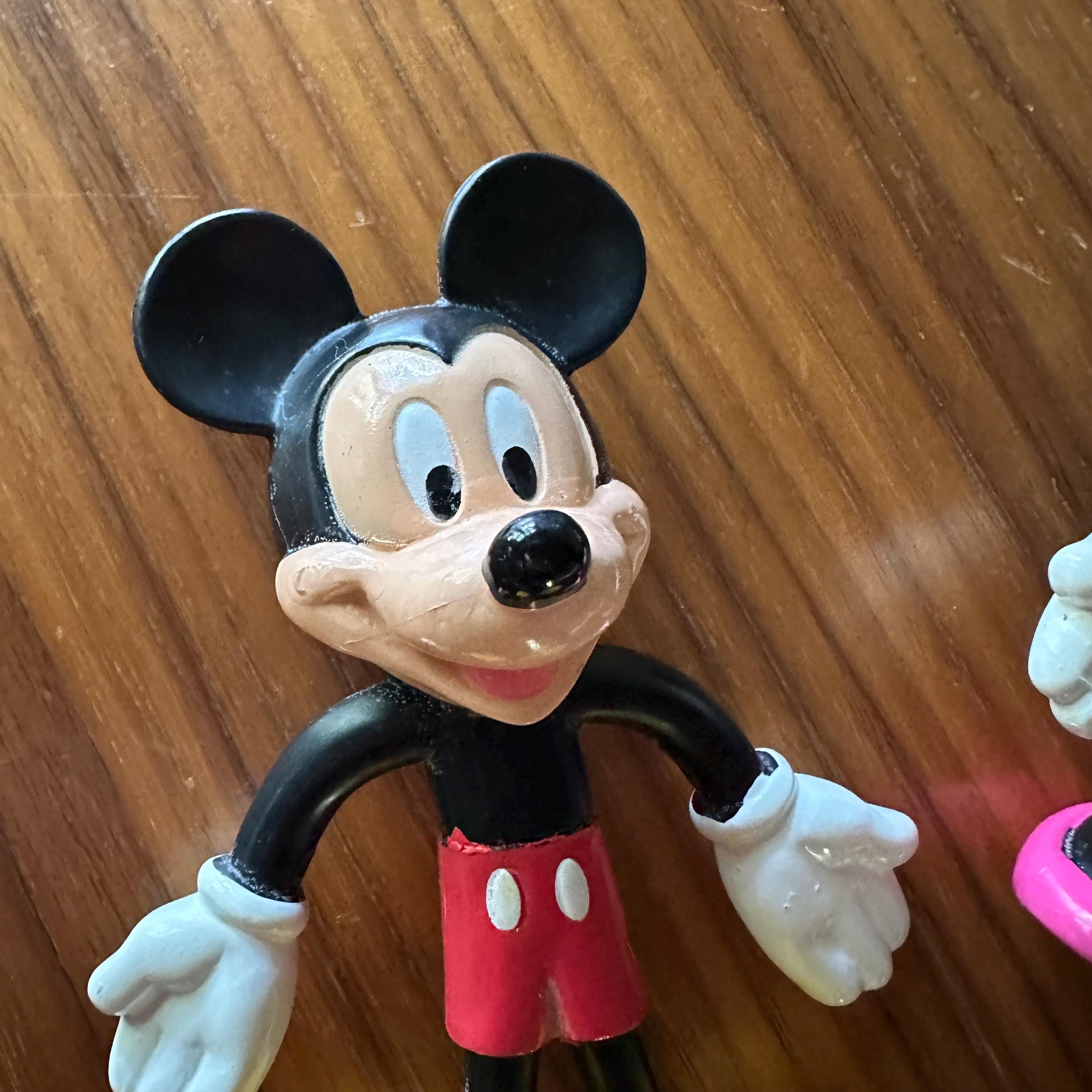Mickey Mouse and Minnie Mouse Plastic Bendy Toys, Vintage Mickey