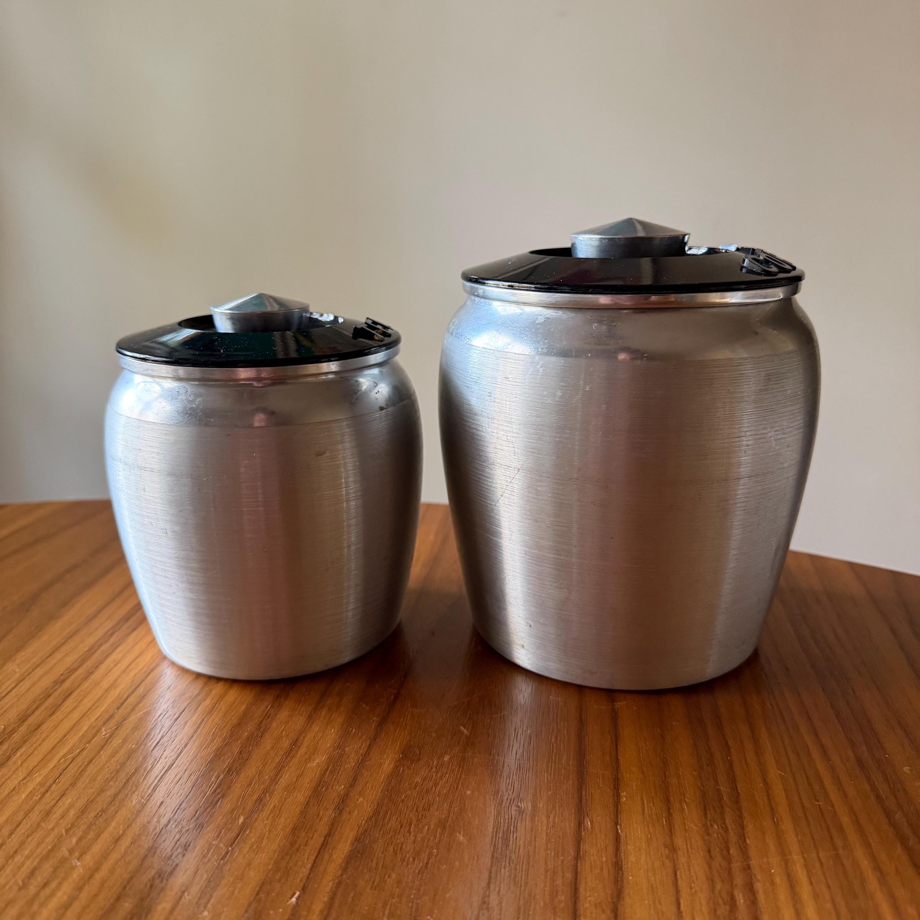 Vintage KROMEX Spun Aluminum Canister Set: Coffee and Tea, Circa