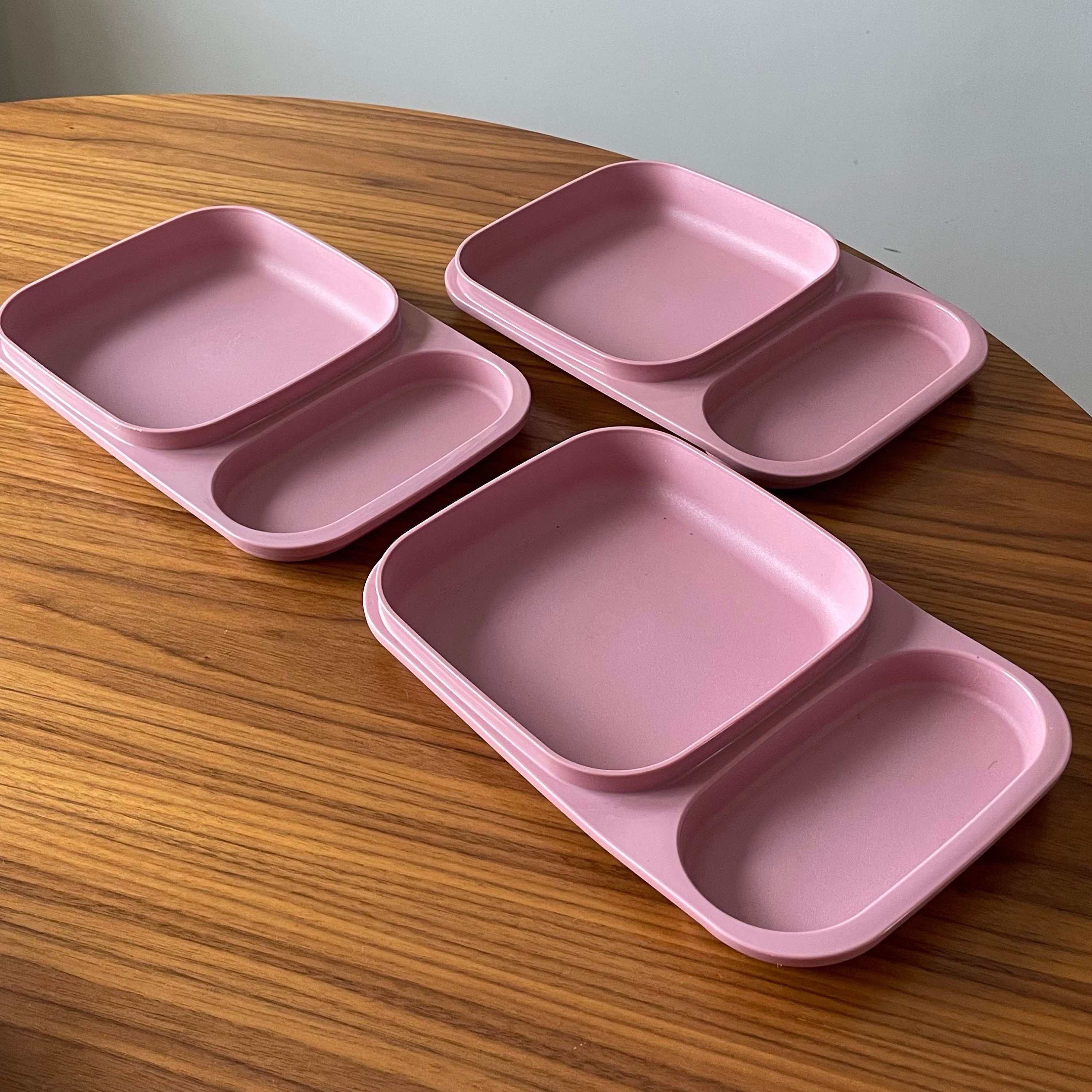 Tupperware Trays, Set of Three, Pink, 1837, Vintage Trays, Plastic