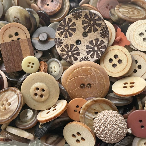 Vintage Lot of Buttons, Mixed Lot of Brown, Tan, Beige, 100 grams, Vintage Button, Brown Buttons, Tan Buttons, Beige Buttons, Button