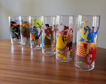 Rare 1970s Libbey Highball Glasses, Set of Six, Retro Barware