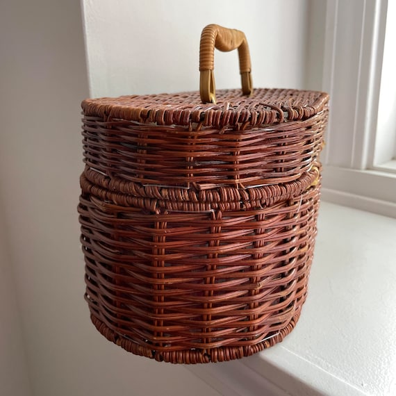 Vintage Wicker Handbag with Gingham Interior, Vin… - image 7