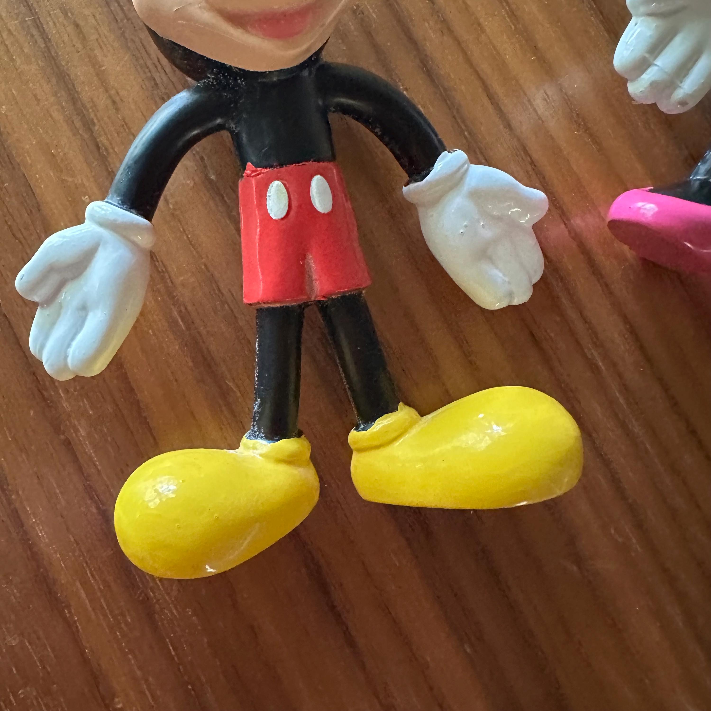Mickey Mouse and Minnie Mouse Plastic Bendy Toys, Vintage Mickey