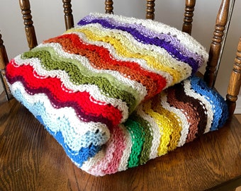 Rainbow Afghan Blanket, Vintage Blanket, Vintage Afghan, Mid Century Afghan, Retro Afghan, Handmade Afghan, Rainbow Afghan, Rainbow Blanket