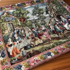 Vintage Tapestry, French Garden Scene, Wall Mounted, Velvet Backing