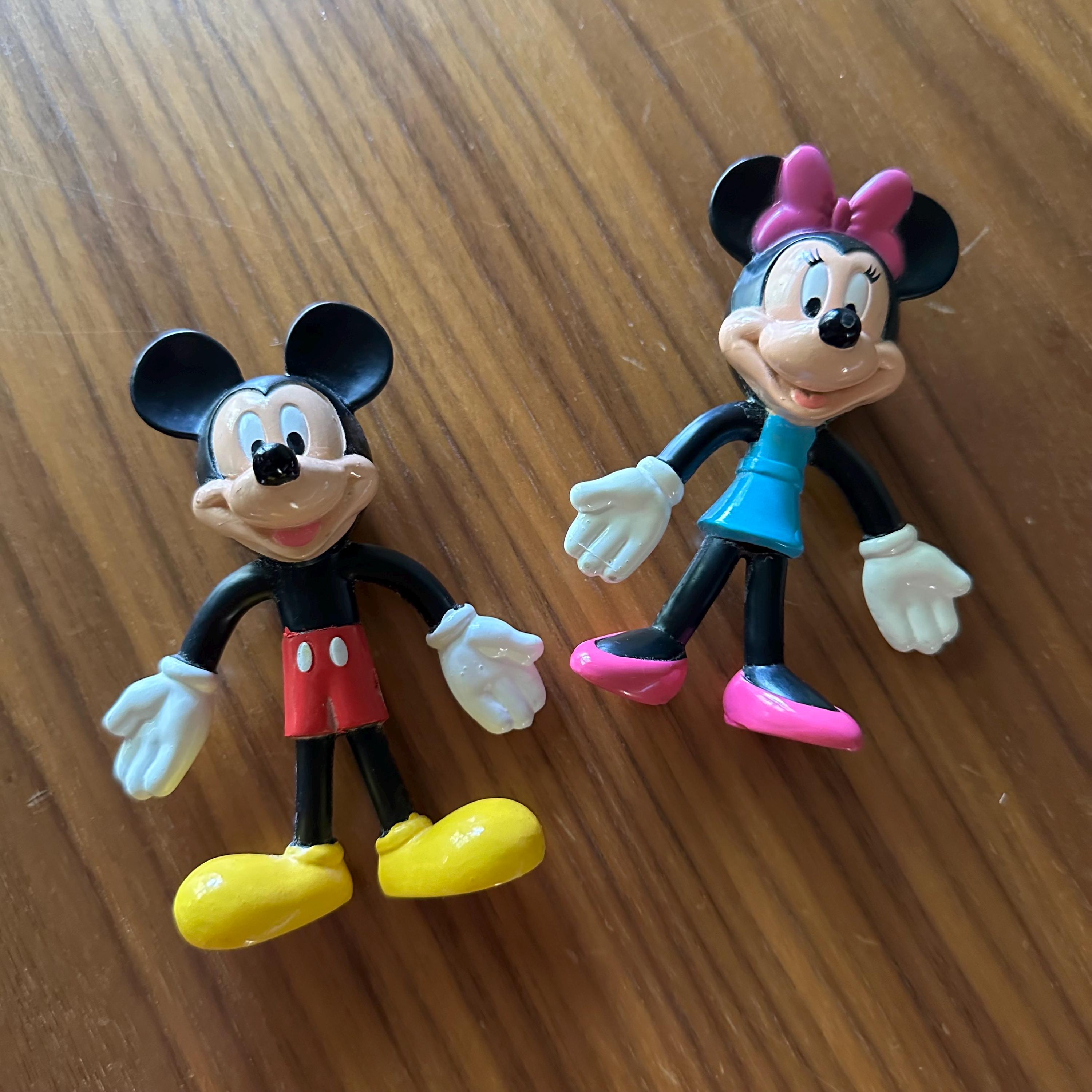 Mickey Mouse and Minnie Mouse Plastic Bendy Toys, Vintage Mickey