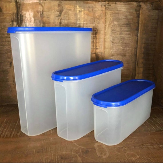 Tupperware Modular Mates Set of Three: Small, Medium, Large, Tupperware  Storage Container, Vintage Tupperware, Storage, Plastic, Blue Lid 