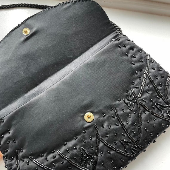 Black and Gold Beaded Purse/Clutch, Vintage Beade… - image 5