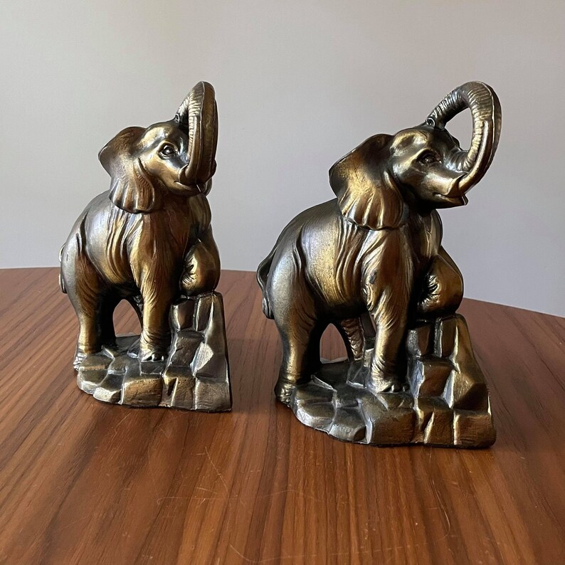Brass Elephant Bookends Vintage Brass Vintage Elephant Etsy