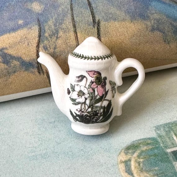 Portmeirion Botanic Garden Teapot Pin Brooch, Vintage Ceramic Brooch