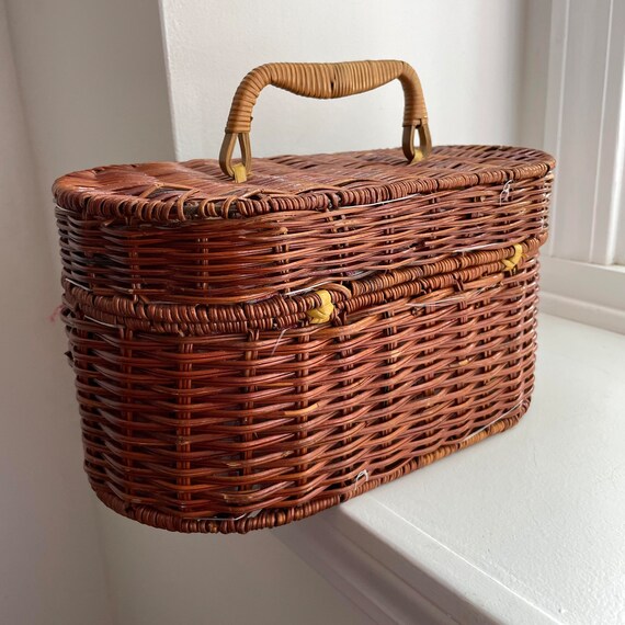 Vintage Wicker Handbag with Gingham Interior, Vin… - image 3