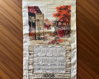 Vintage Tea Towel, Vintage 1968 Calendar Tea Towel, Wall Hanging