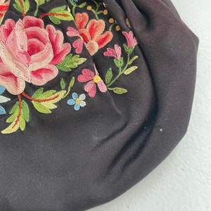 1930s Black Floral Embroidered Handbag, Late 1930s/Early 1940s, Purse, Floral Purse, Vintage Fashion, Sleek Black Purse image 10