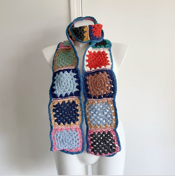 Vintage Granny Square Scarf, Granny Squares, Vint… - image 1