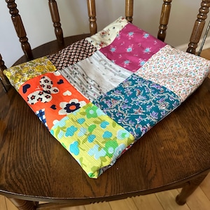 Vintage Patchwork Quilt Top, Eclectic, Mismatched Quilt, Rainbow Quilt Topper, Patchwork, Floral, Striped, Quilt Topper, Farmhouse Decor