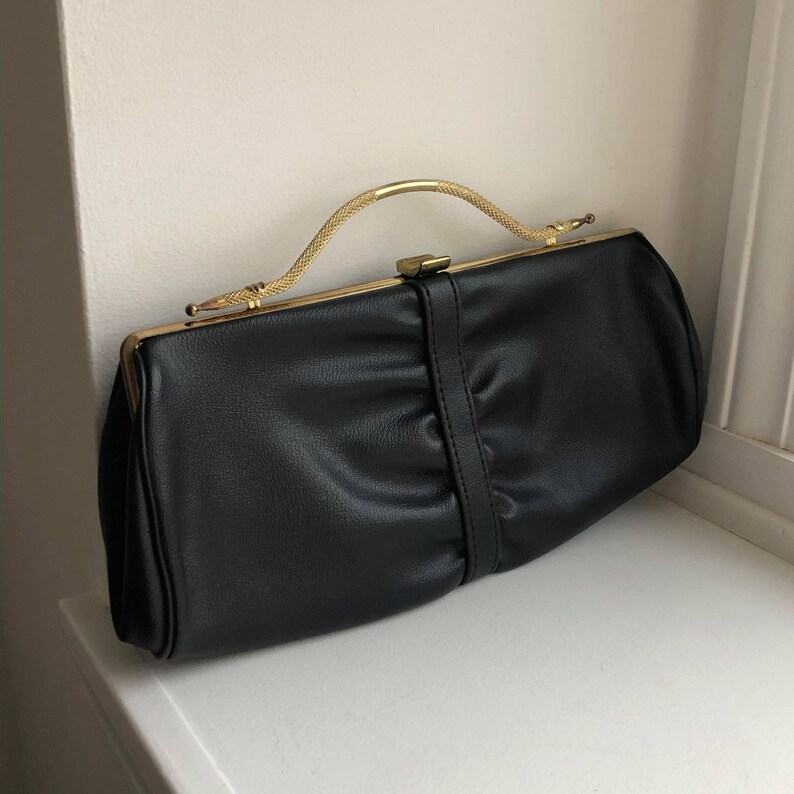 Sleek Black Purse Vintage Purse Vintage Fashion Funky Purse Vintage Black Purse Black Eclectic Clutch