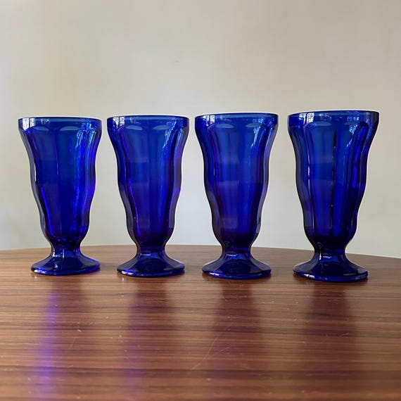 Vintage Cobalt Blue Glasses: Set of Four, Anchor Hocking, Blue