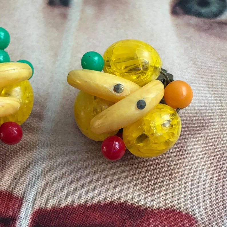 Vintage Fruit Earrings Vintage Beaded Earrings Fruit Salad Clip-on Earrings West Germany