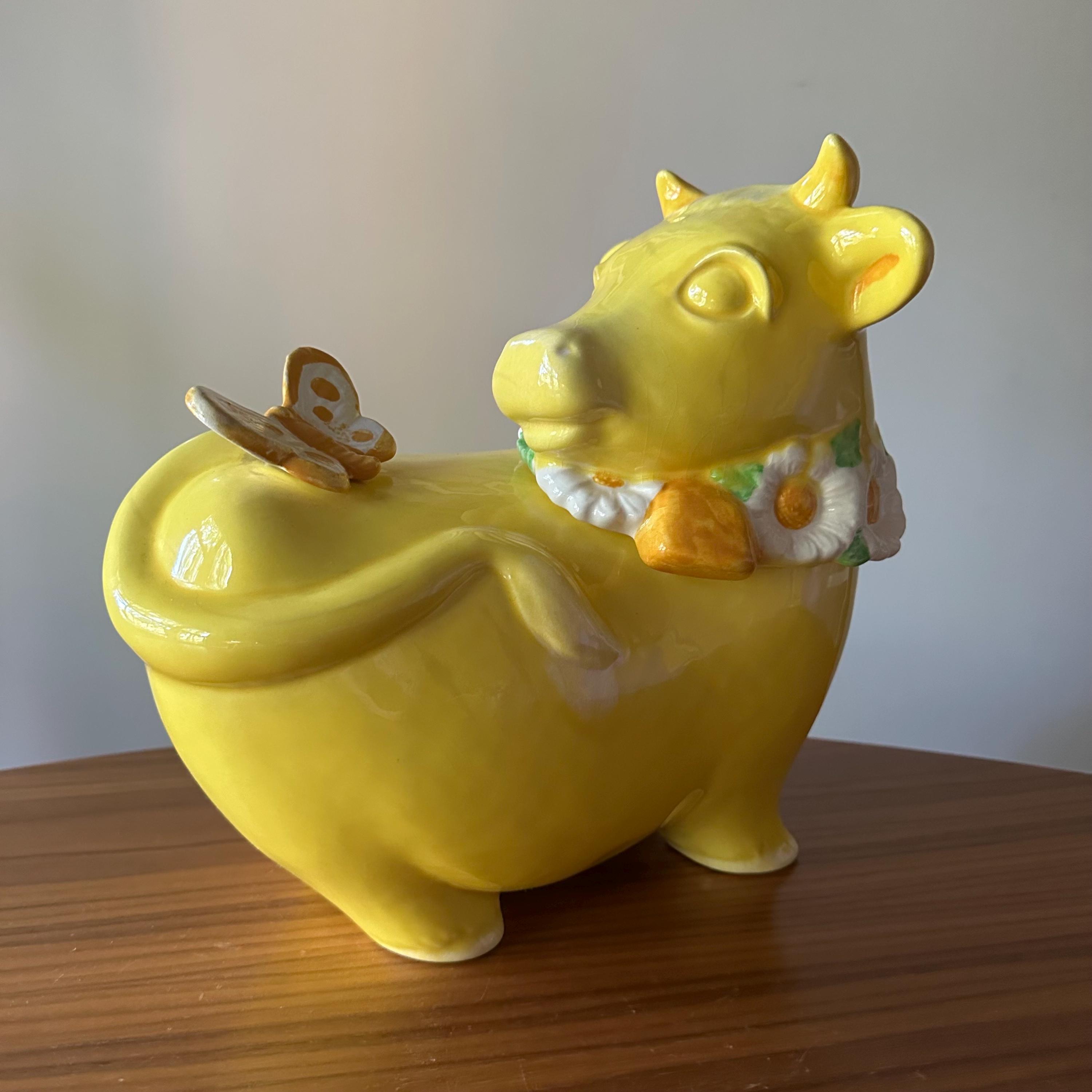 RARE Vintage Metlox Yellow Poppytrail Daisy Bull Horn Cow With