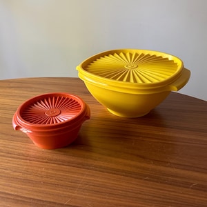 Vintage Tupperware Storage Bowl with Lid, Set of Two: Orange and Yellow, Vintage Tupperware, Tupperware Bowls