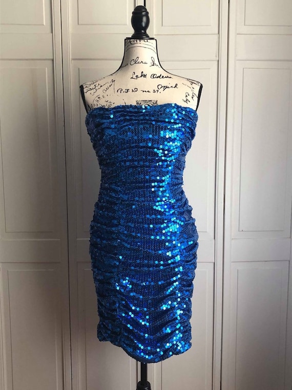 Vintage Blue Sequin Tadashi Cocktail Dress, Size 8 - Etsy