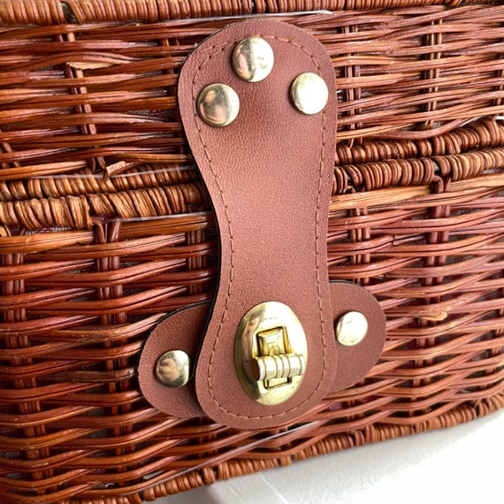 Vintage Wicker Handbag with Gingham Interior, Vin… - image 2