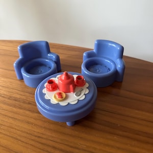 Fisher Price Little People Furniture Replacements, Fisher Price Little People 2003 Blue Table and Chairs, Set of Three
