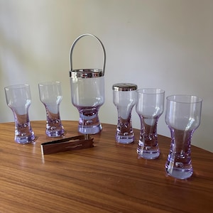 RARE Mid Century Barware Set:  Ice Bucket, Tongs, Glasses, Heatherbloom, Bubble Glasses, MCM Kitchen Barware, MCM Barware
