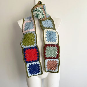 Vintage Granny Square Scarf, Granny Squares, Vintage Crocheted Scarf, Rainbow Scarf, Yarn Scarf, Vintage Scarf, Molly Weasley