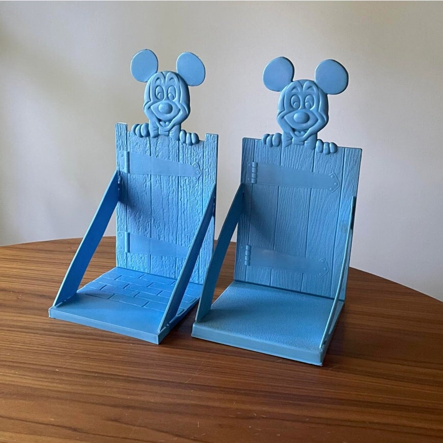 Vintage Mickey Mouse Bookends, 1975, Children's Book Storage, Blue