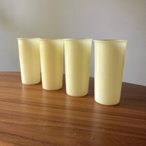 Vintage Tupperware Cups, Set of Four, Vintage Tupperware, Tupperware Tumblers, Vintage Cups, Pale Yellow Cups, Tupperware, Plastic Cup, 117