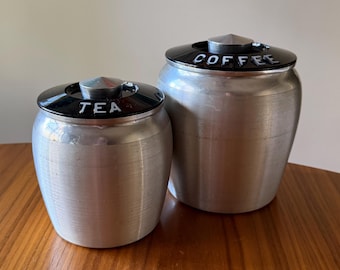 Vintage KROMEX Spun Aluminum Canister Set: Coffee and Tea, Circa