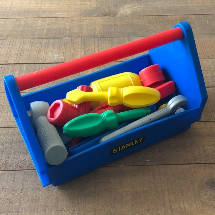 Conjunto de herramientas de juguete vintage, Herramientas de precio Fisher,  Conjunto de herramientas de juguete Stanley