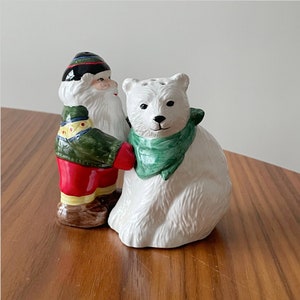 Santa Salt and Pepper Shakers, Santa and Polar Bear, Christmas Salt and Pepper Shakers, Stand Claus, Christmas Kitchen