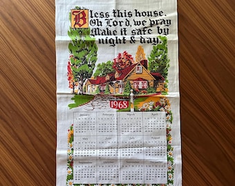 Vintage Tea Towel, Vintage 1968 Calendar Tea Towel, Wall Hanging