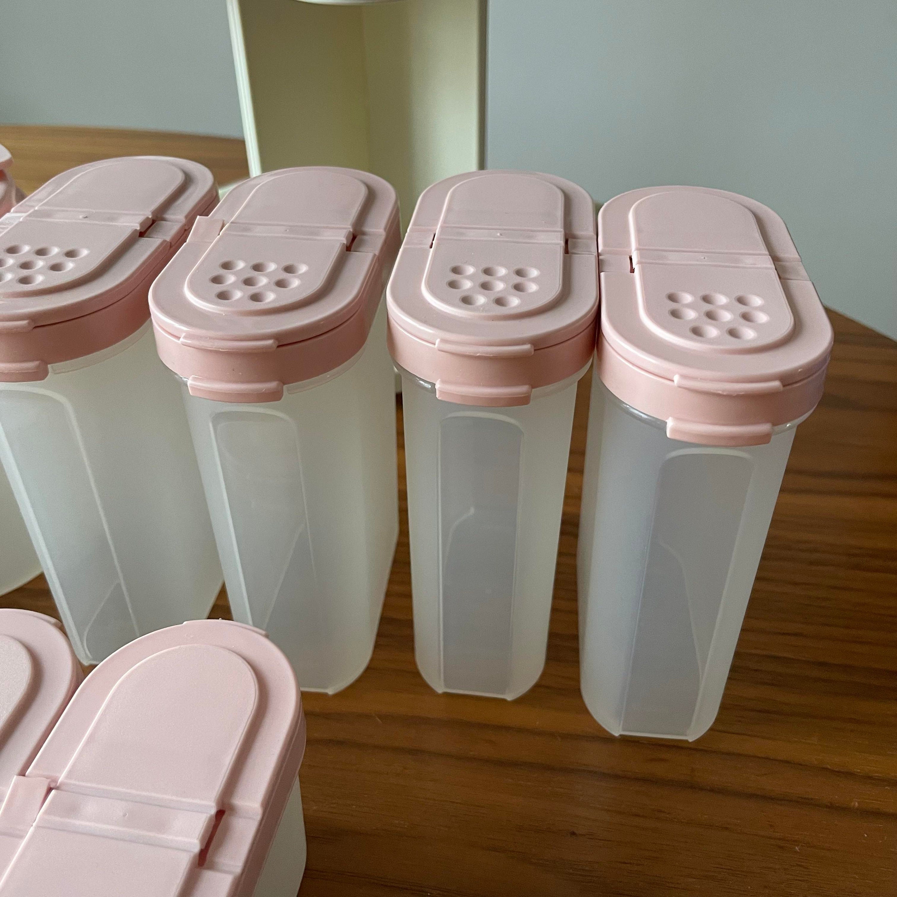 Tupperware Modular Mates Wall Mounted Spice Rack with Pink Lids - Ruby Lane