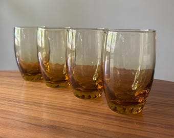Vintage Amber Libbey Swirl Glass Tumblers: Set of Four, Juice Glasses, Honey, Amber, Vintage Libbey, Amber Libbey Glasses, Small Tumblers