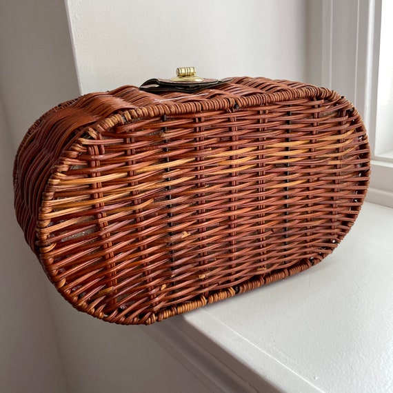 Vintage Wicker Handbag with Gingham Interior, Vin… - image 5