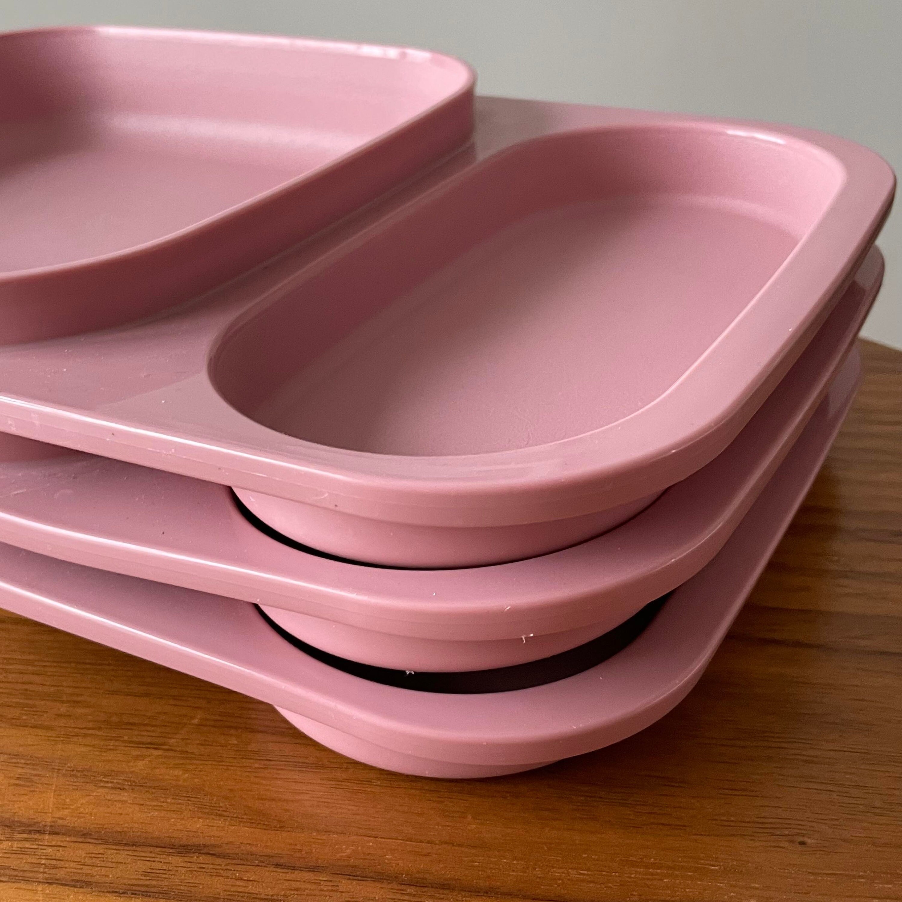 Tupperware Trays, Set of Three, Pink, 1837, Vintage Trays, Plastic