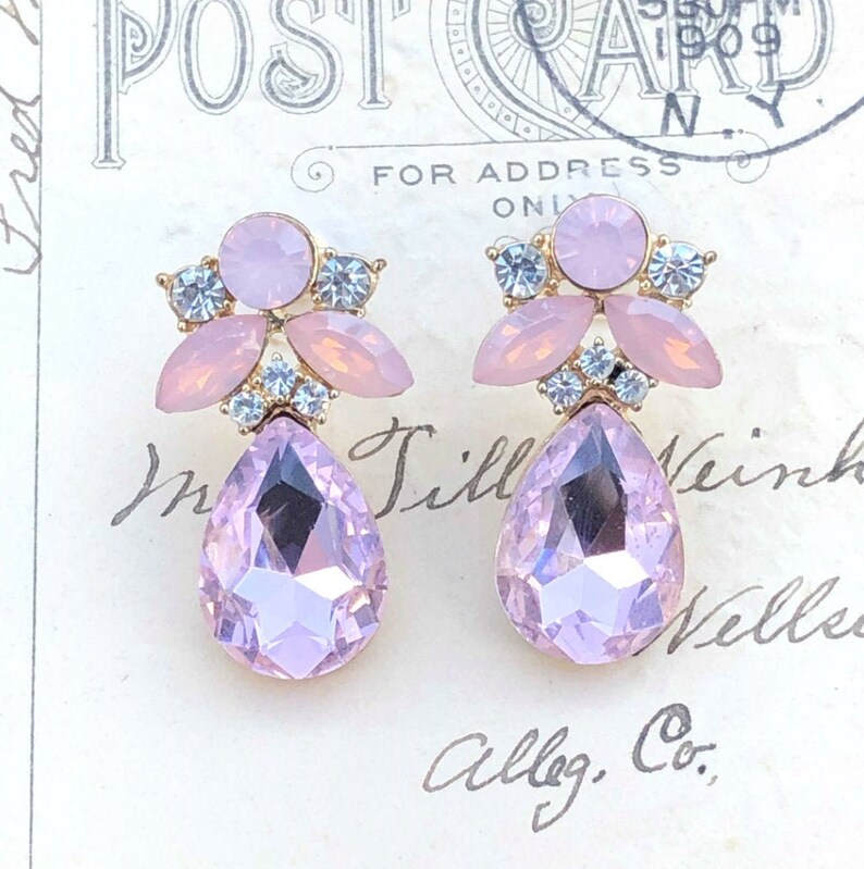 Pink Floral Earrings Pink Bridal Earrings Flower Drop Earrings Pink Earrings Pale Pink Earrings Pink Rhinestone Post Earrings