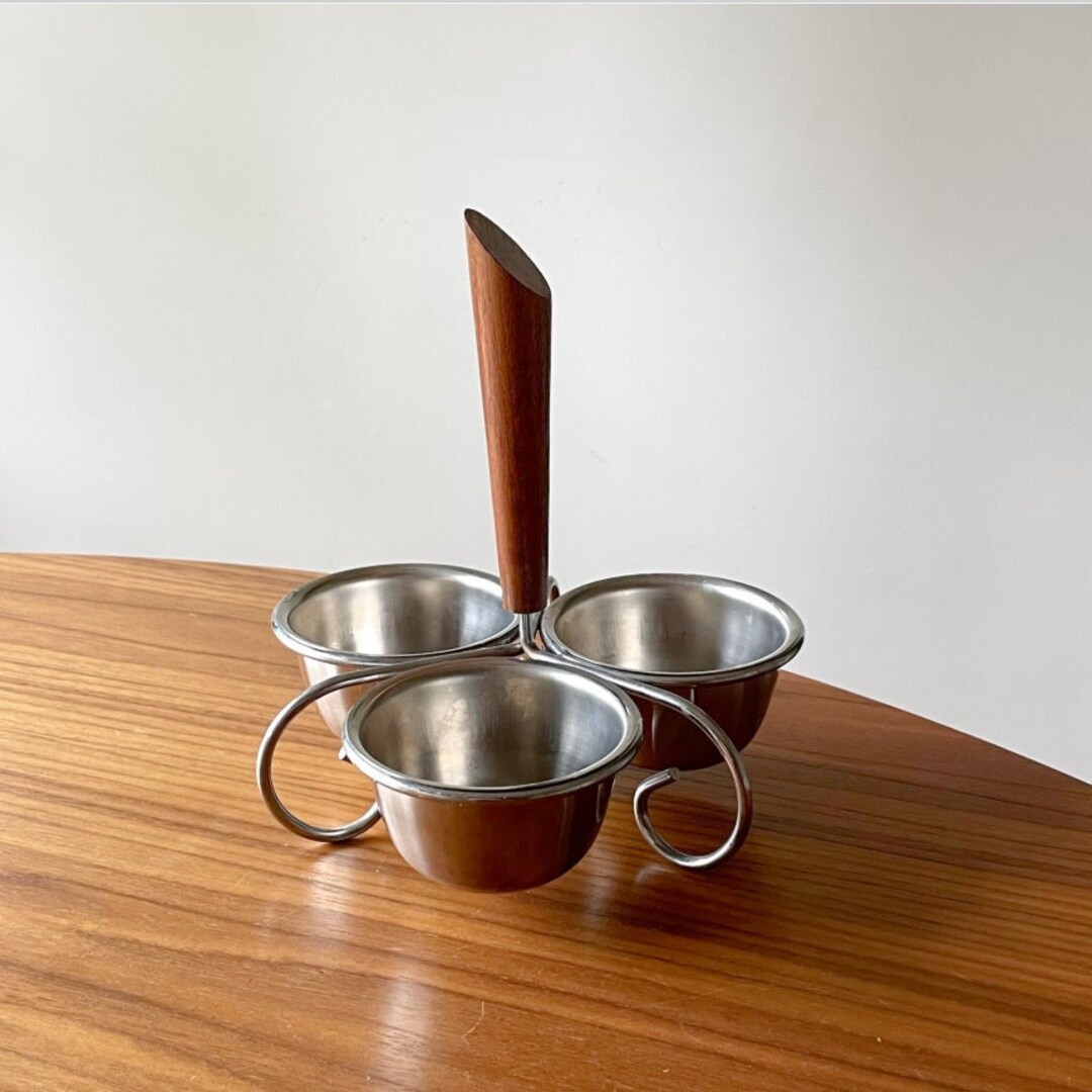 MCM Vintage Condiment Caddy, Three Cups, Vintage Caddy for Condiments