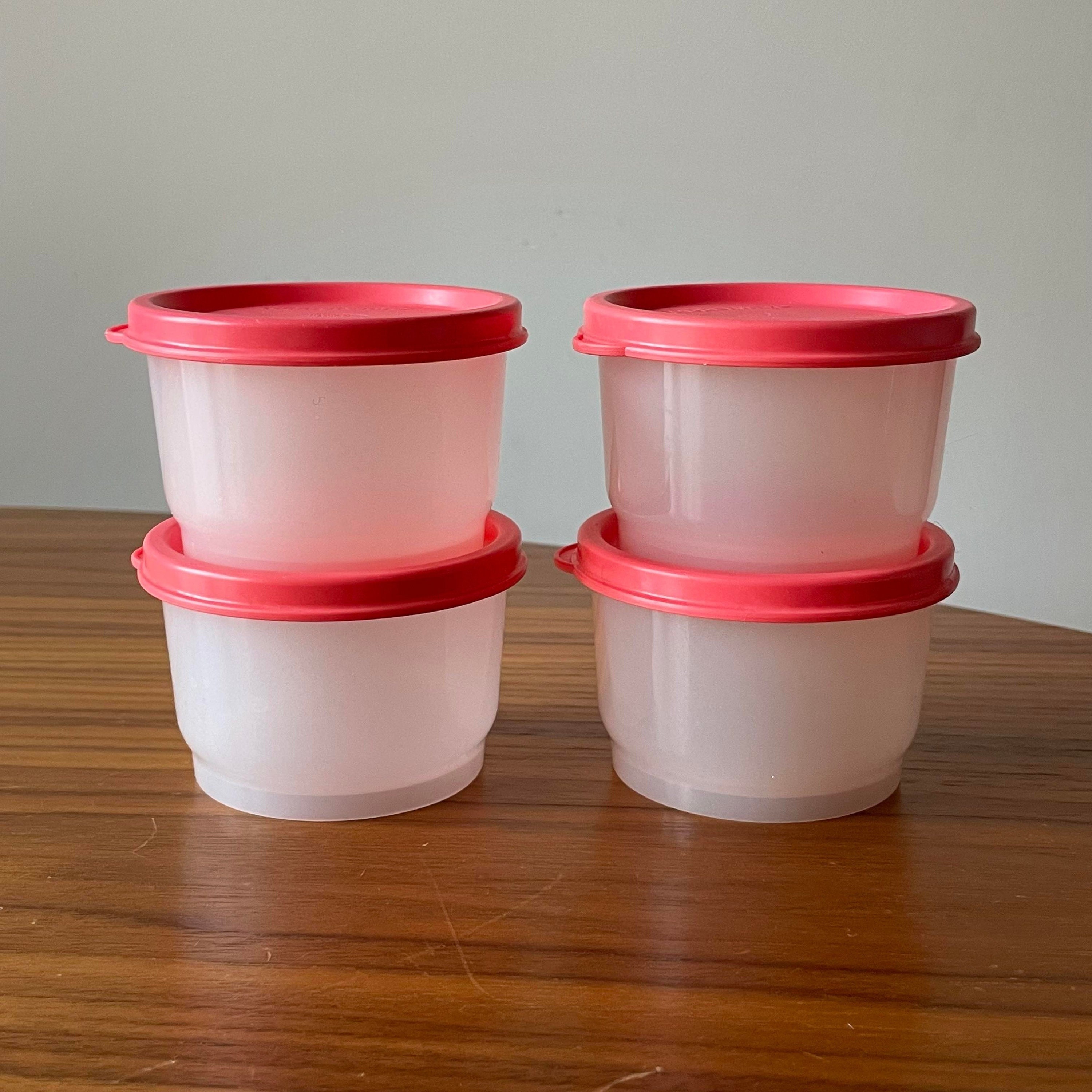 Tupperware Snack Cups, Set of Four, 4914B, White and Pink, Vintage