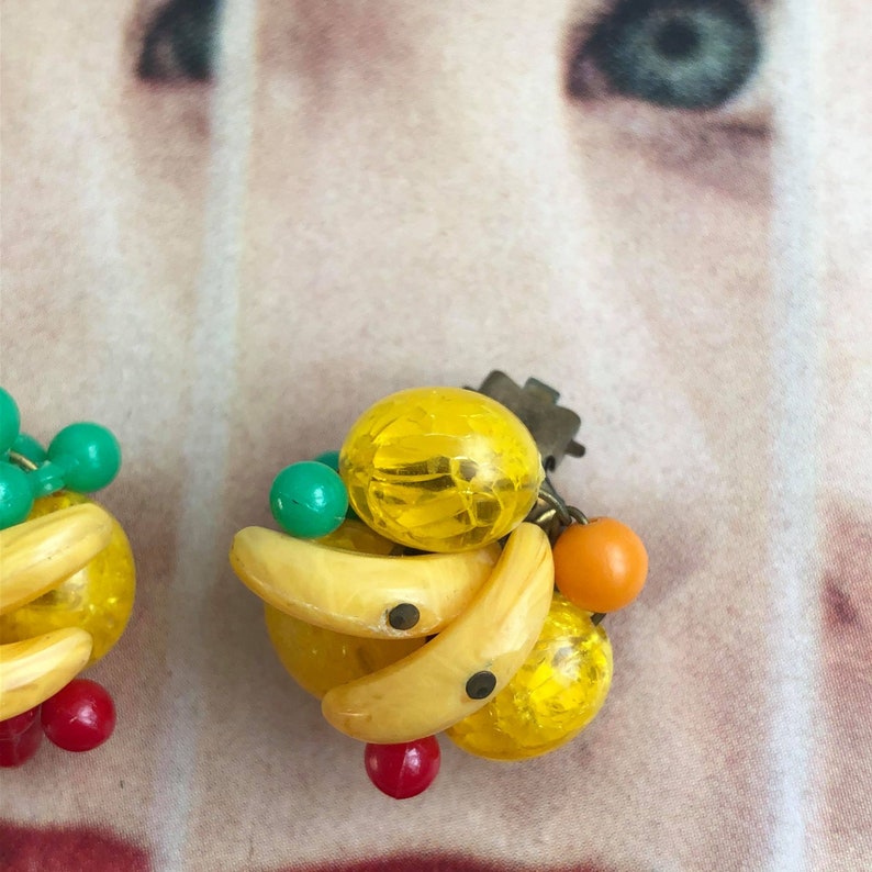 Vintage Fruit Earrings Vintage Beaded Earrings Fruit Salad Clip-on Earrings West Germany