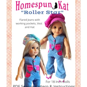 Roller Star Skating 18-tums dockkläder PDF direktnedladdning Symönster Skriv ut Klipp Sy Dockkläder