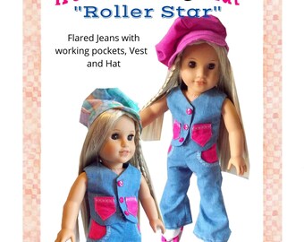 Roller Star Skating 18 Inch Doll Clothes PDF Instant Download Sewing Pattern Print Cut Sew Doll Clothing