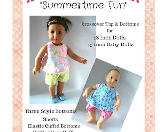 Summertime Fun Crossover Set Three Style Bottoms 18 Inch 15 Inch Doll Clothes PDF Digital Download Sewing Pattern