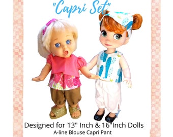 Capri  Four Piece Set, 13 Inch Baby Face, Animator, Doll Clothes PDF Instant Download ,Sewing Pattern Pants ALine Top Bolero Jacket Headband