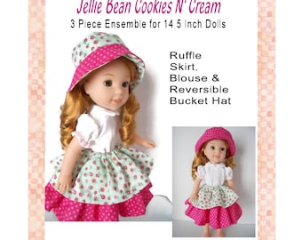 Jellie Bean Cookies N Cream Conjunto de 3 piezas Ropa de muñeca de 14 pulgadas PDF Patrón de costura digital Descarga instantánea