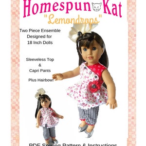 Lemondrops Two Piece Ensemble 18 Inch Doll Clothes PDF Instant Download Sewing Pattern